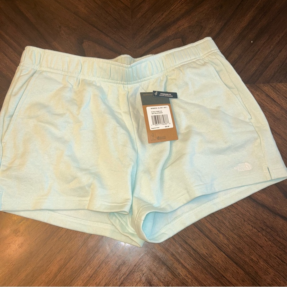 THE NORTH FACE Half Dome Fleece Womens Shorts Skylight Blue/TNF White Sz XL New - Picture 1 of 7
